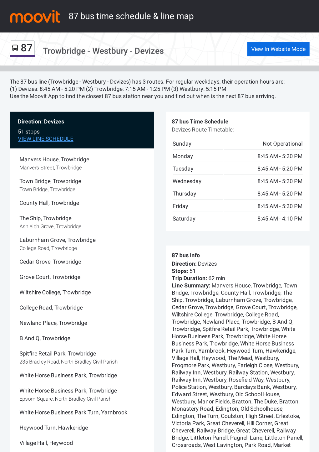 87 Bus Time Schedule & Line Route