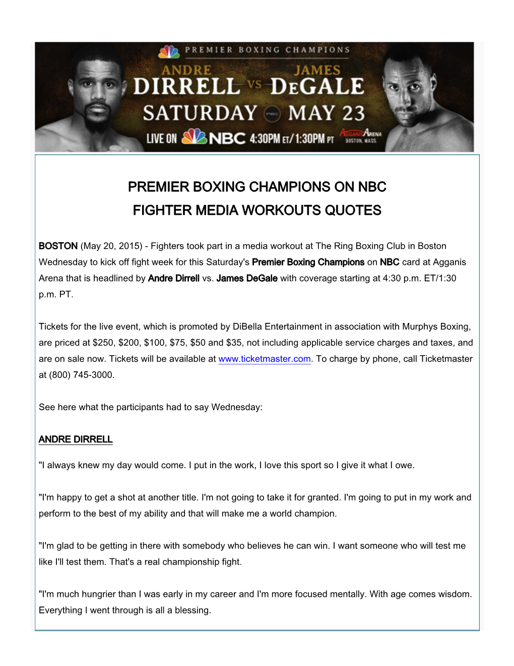 Premier Boxing Champions on Nbc Fighter Media Workouts Quotes