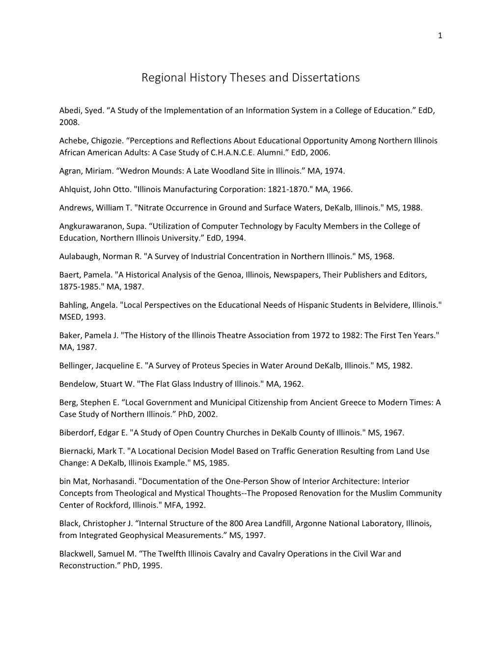 Regional History Theses and Dissertations