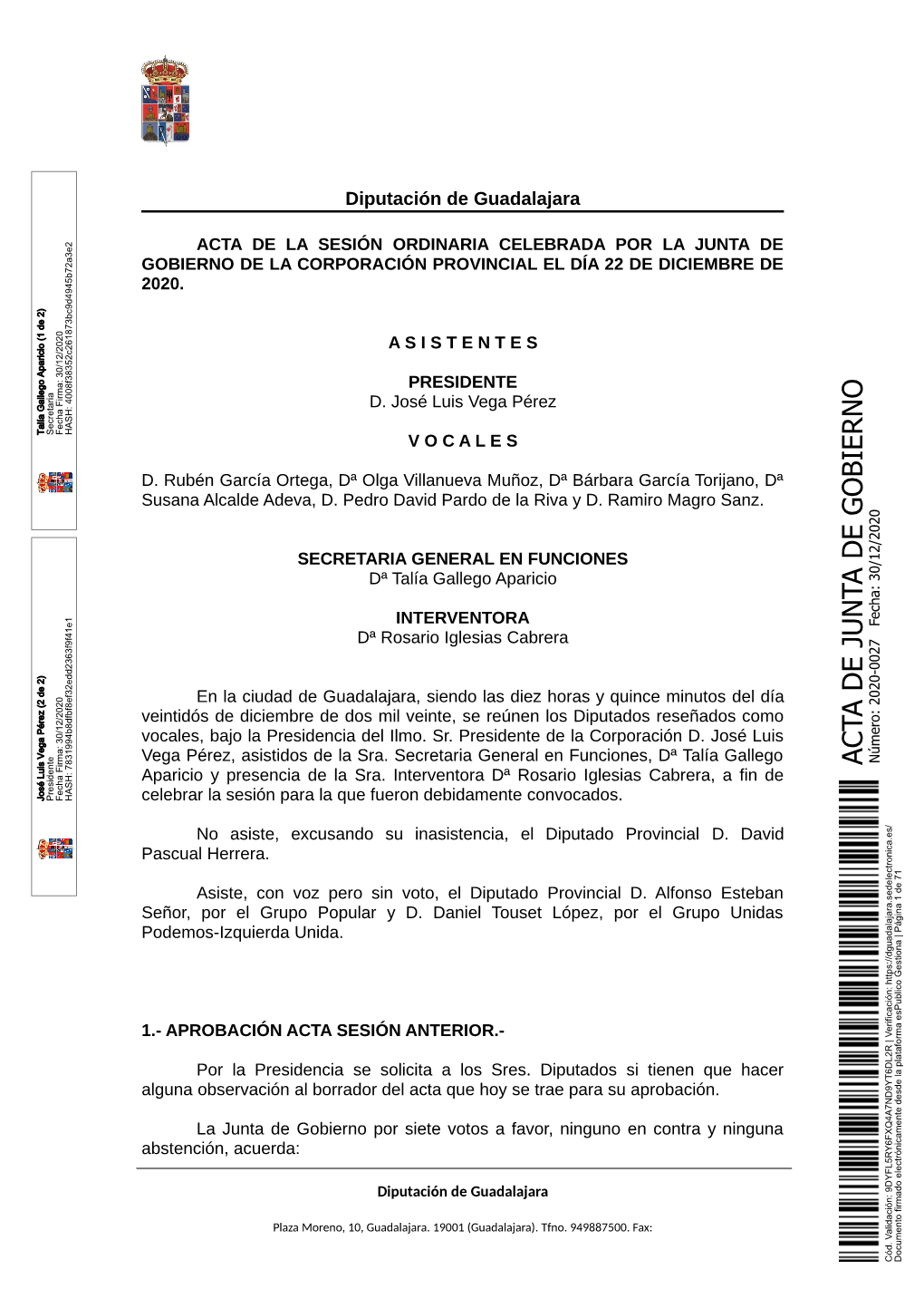 ACTA DE JUNTA DE GOBIERNO Número: 2020-0027 F