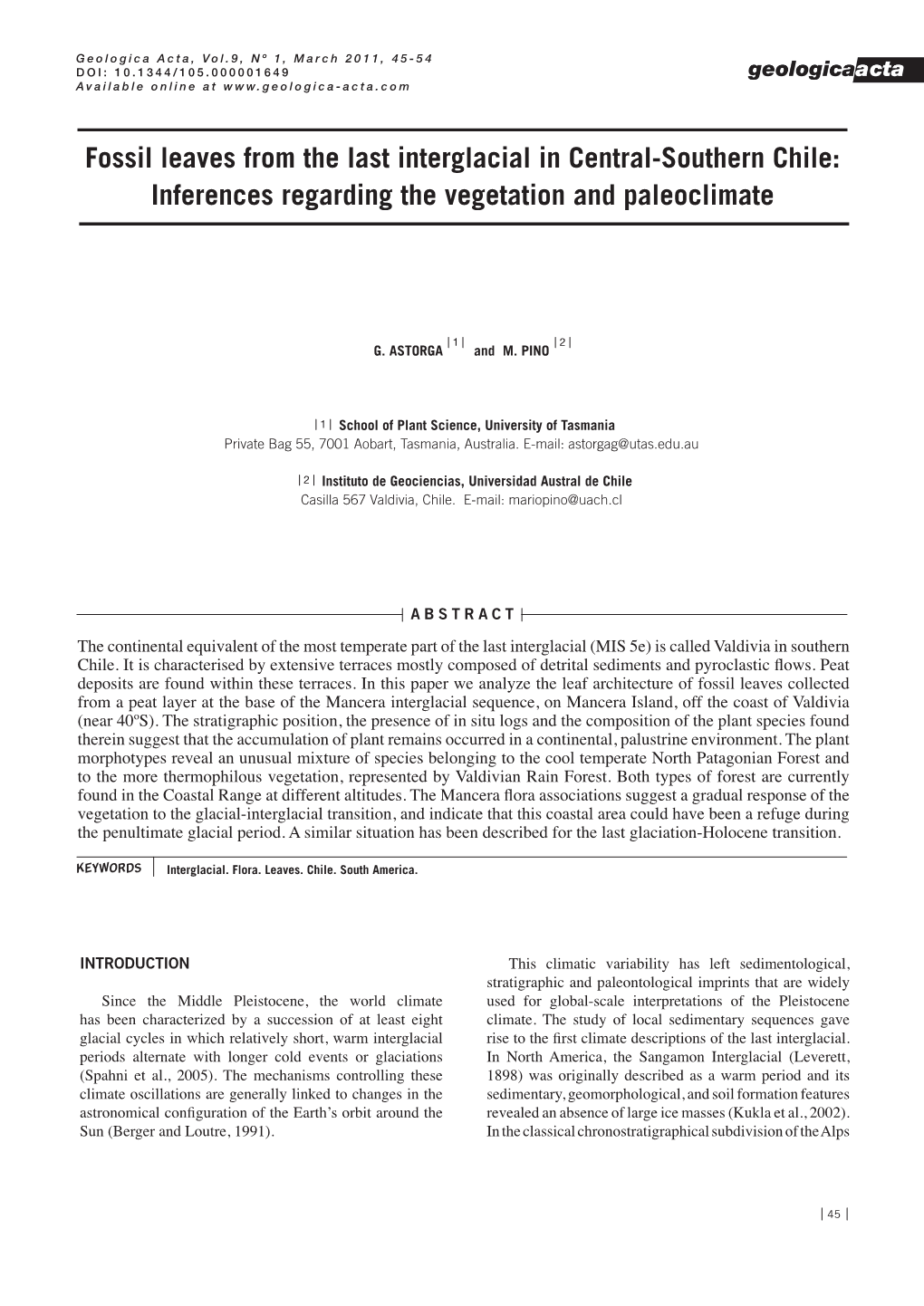 Fossil Leaves from the Last Interglacial in Central-Southern Chile: Inferences Regarding the Vegetation and Paleoclimate