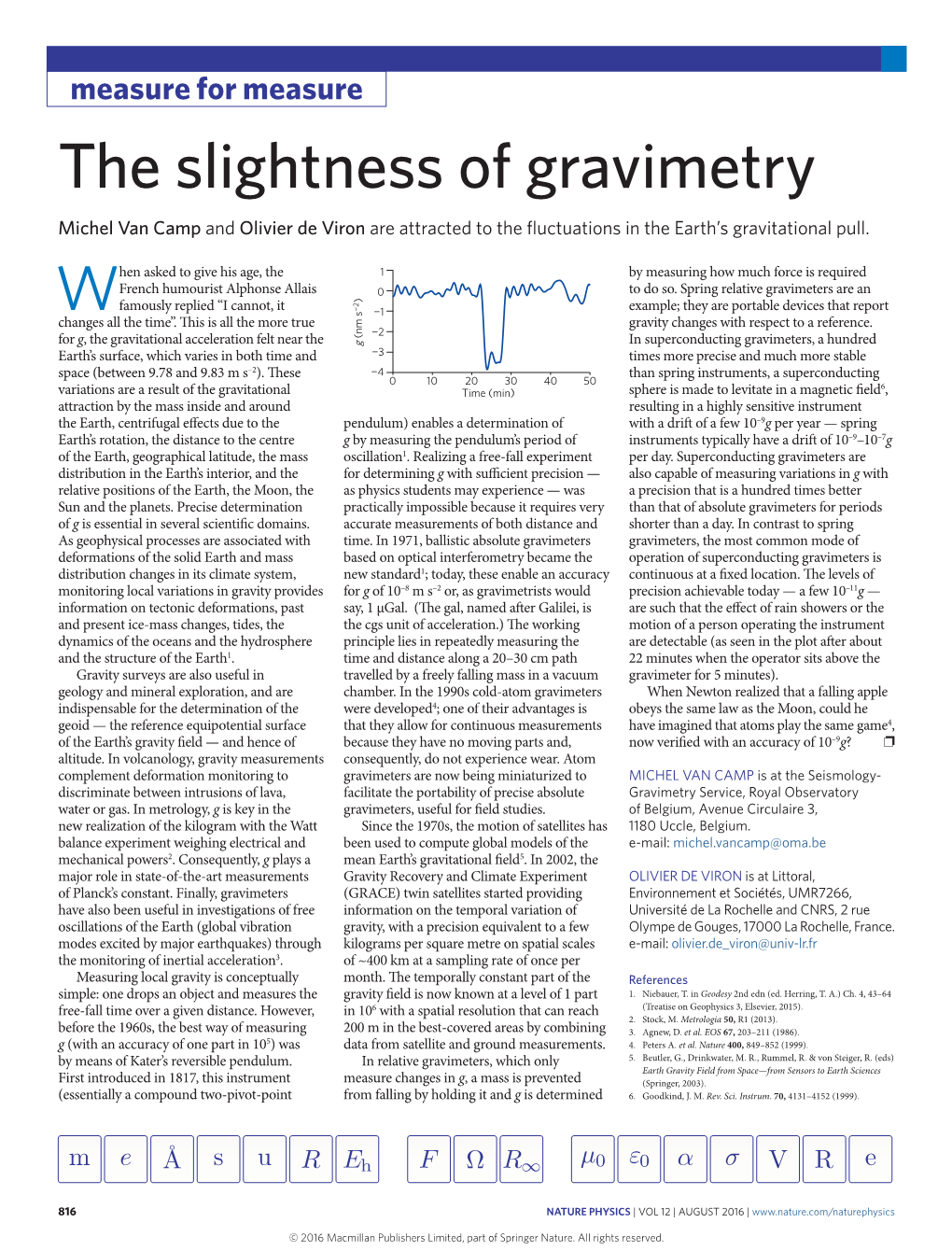 The Slightness of Gravimetry Michel Van Camp and Olivier De Viron Are Attracted to the Fluctuations in the Earth’S Gravitational Pull