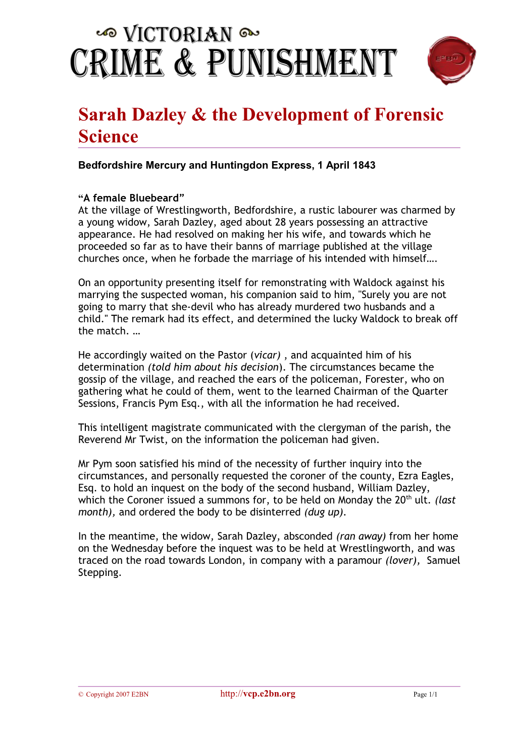 Sarah Dazley & the Development of Forensic Science