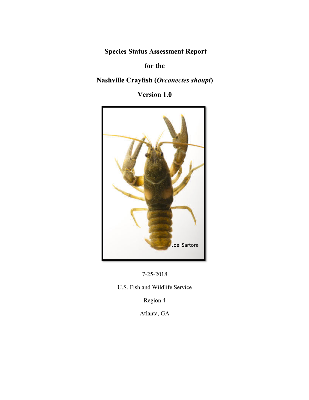 Species Status Assessment Report for the Nashville Crayfish (Orconectes