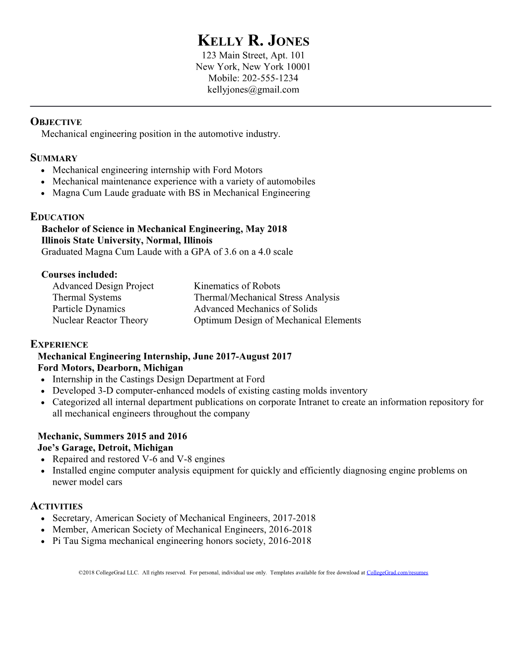 Collegegrad.Com Resume Template s1