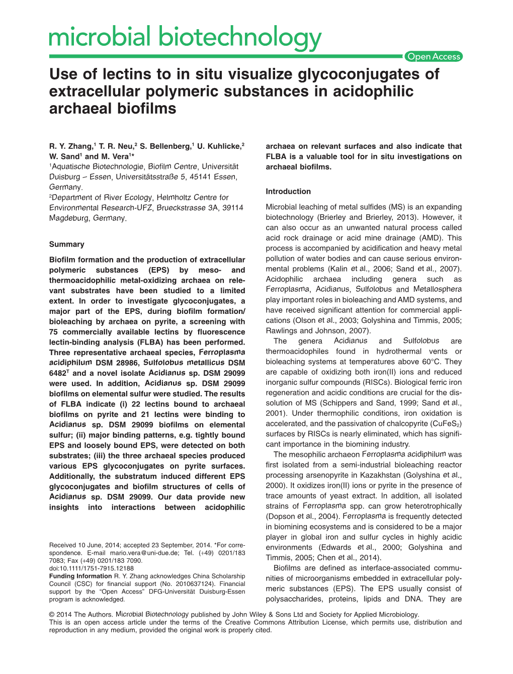 Use of Lectins to in Situ Visualize Glycoconjugates of Extracellular Polymeric Substances in Acidophilic Archaeal Bioﬁlms