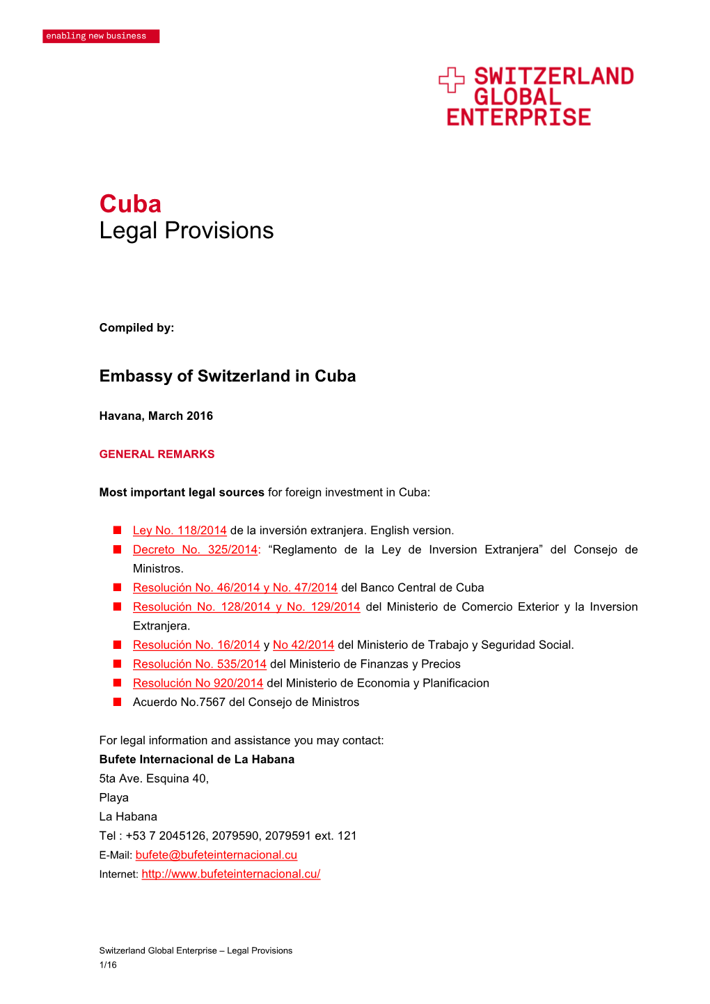 Cuba Legal Provisions