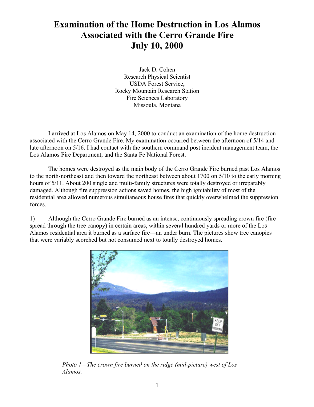 Examination of the Home Destruction in Los Alamos Associated with the Cerro Grande Fire July 10, 2000