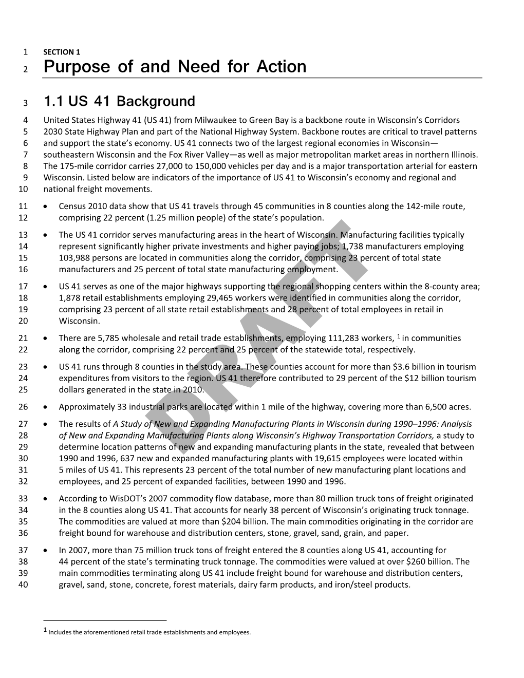 U.S. 41 Interstate Conversion Plan, Section 1 Purpose and Need