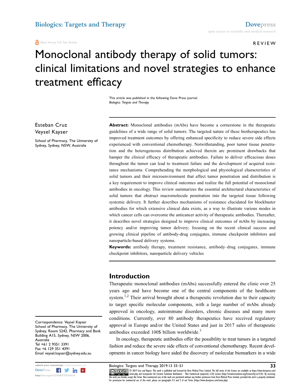 Monoclonal Antibody Therapy of Solid Tumors: Clinical Limitations and Novel Strategies to Enhance Treatment Efﬁcacy