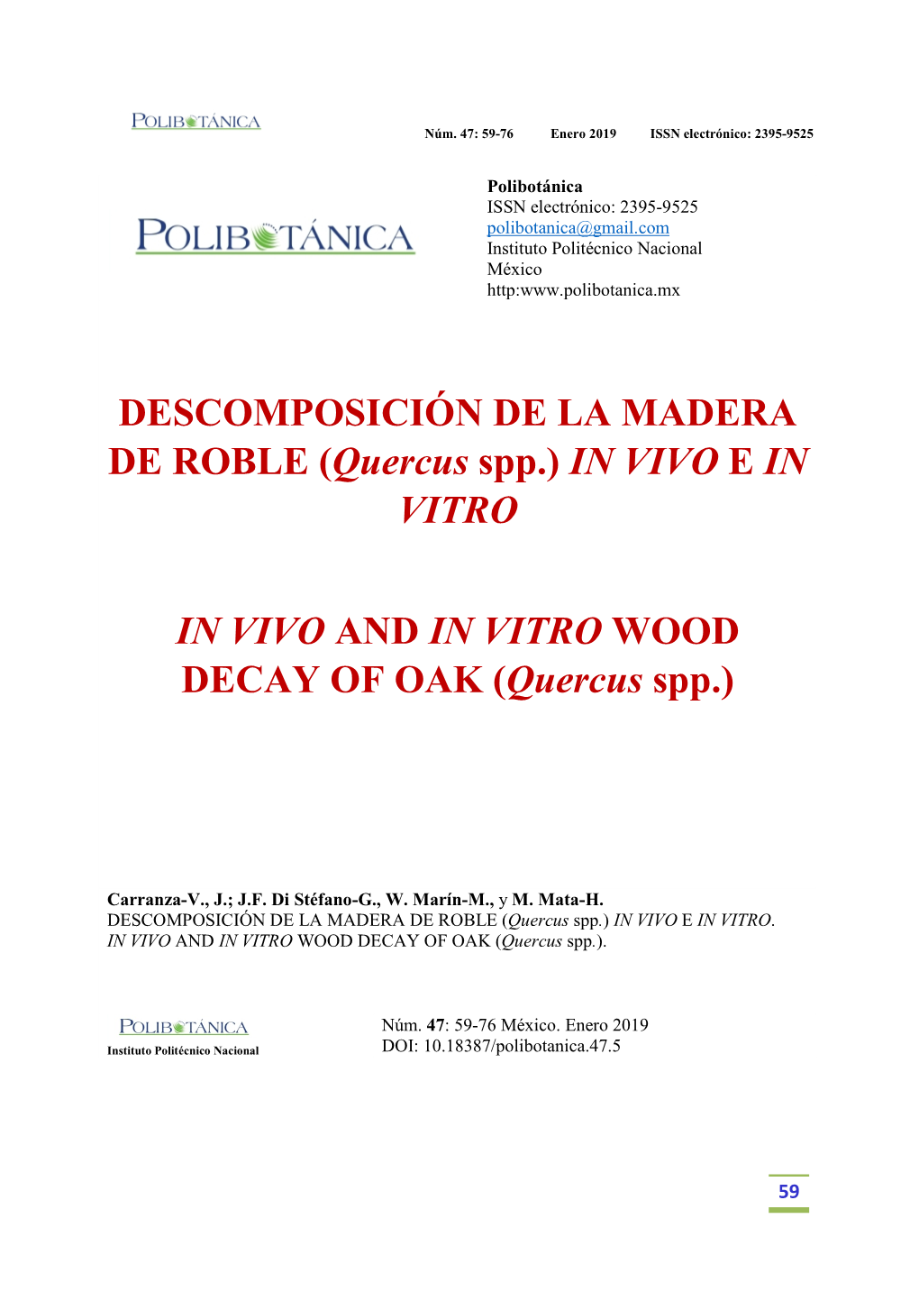 In Vivo E in Vitro in Vivo and in Vitro Wood