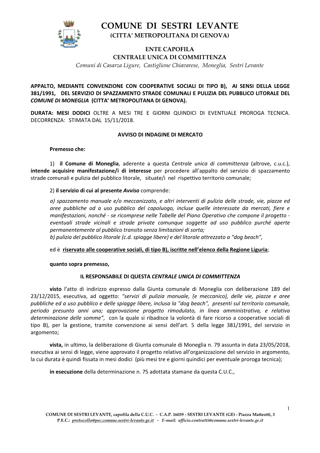 Comune Di Sestri Levante (Citta’ Metropolitana Di Genova)