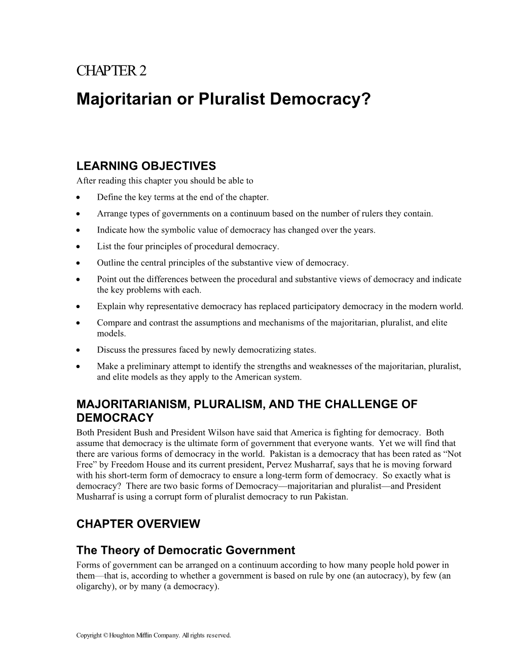 CHAPTER 2 Majoritarian Or Pluralist Democracy?