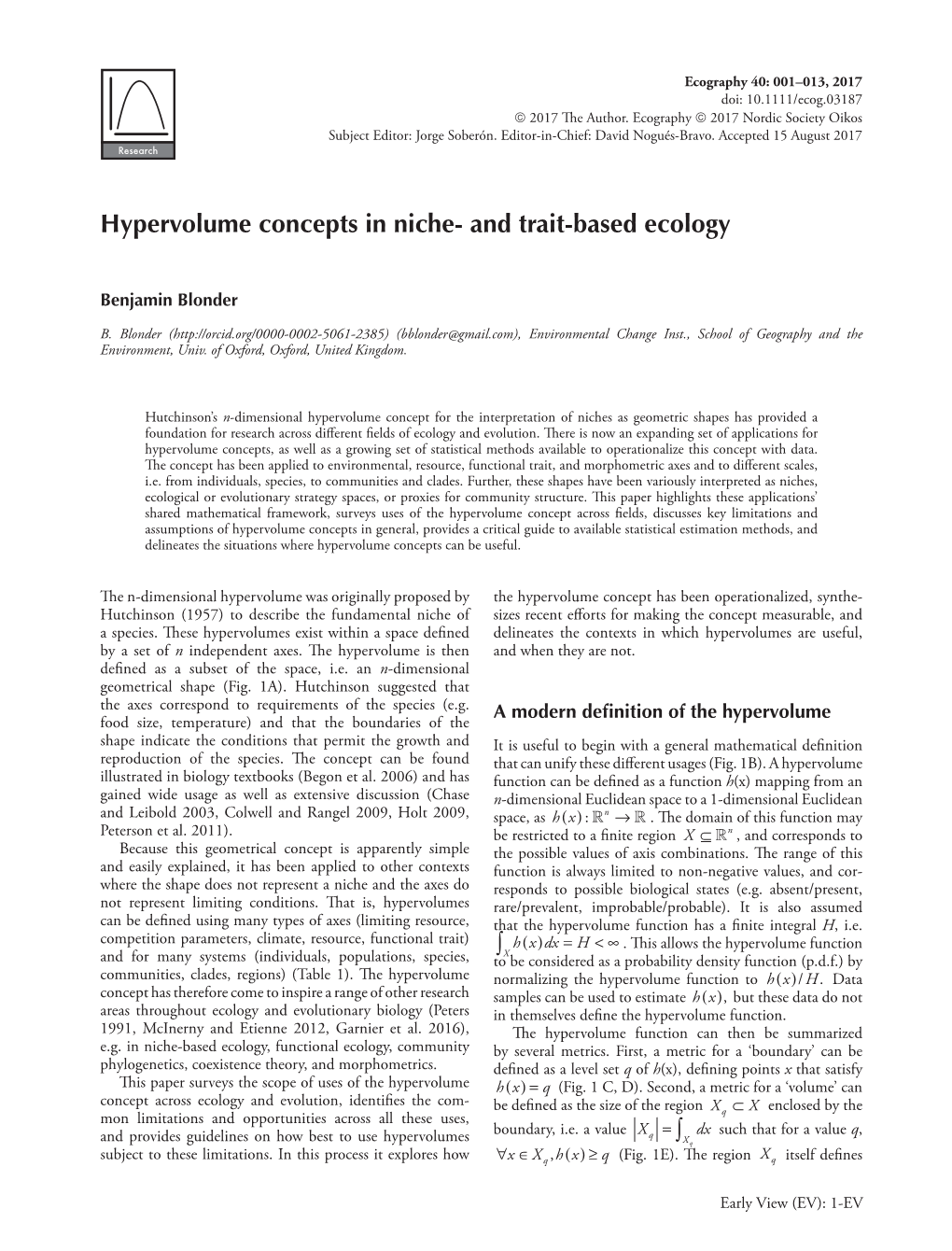 Hypervolume Concepts in Niche- and Trait-Based Ecology