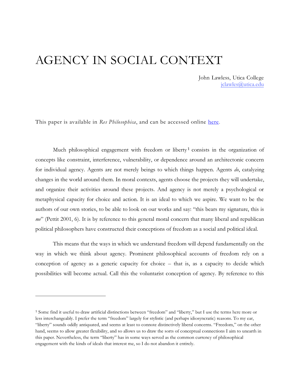 Agency in Social Context