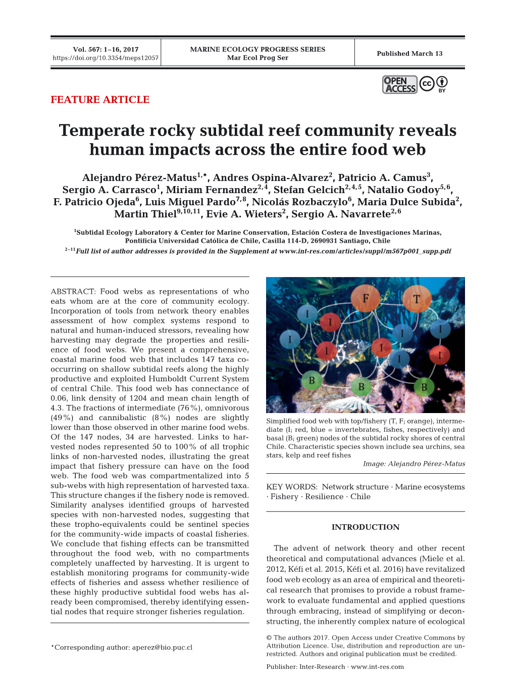Temperate Rocky Subtidal Reef Community Reveals Human Impacts Across the Entire Food Web