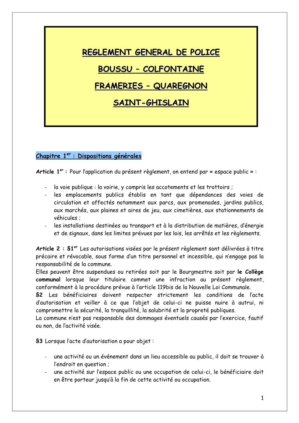 Reglement General De Police Boussu – Colfontaine