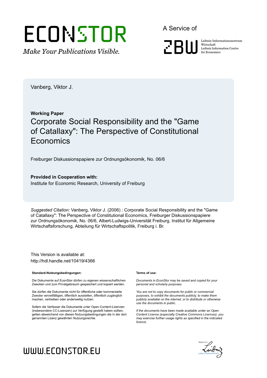 Corporate Social Responsibility and the "Game of Catallaxy": the Perspective of Constitutional Economics