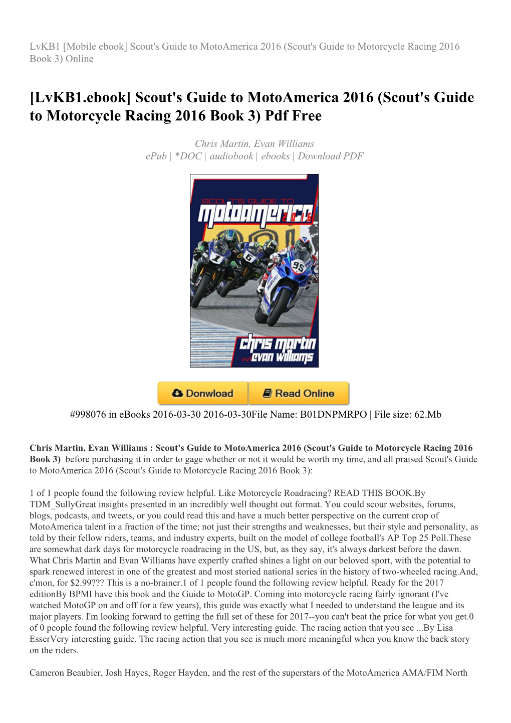 Scout's Guide to Motoamerica 2016 (Scout's Guide to Motorcycle Racing 2016 Book 3) Online