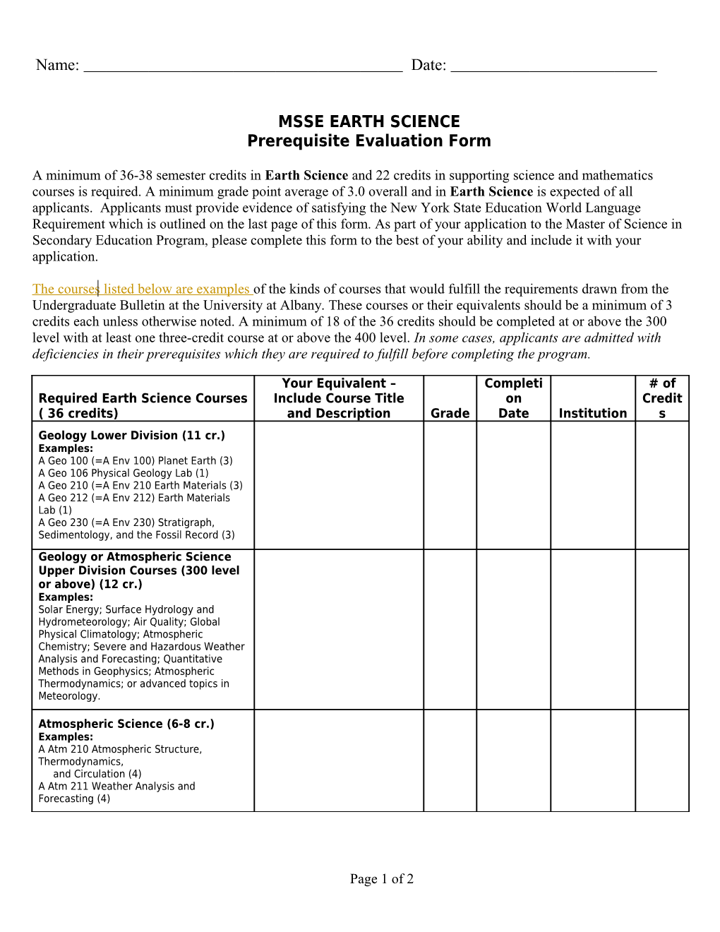 Msse Earth Science