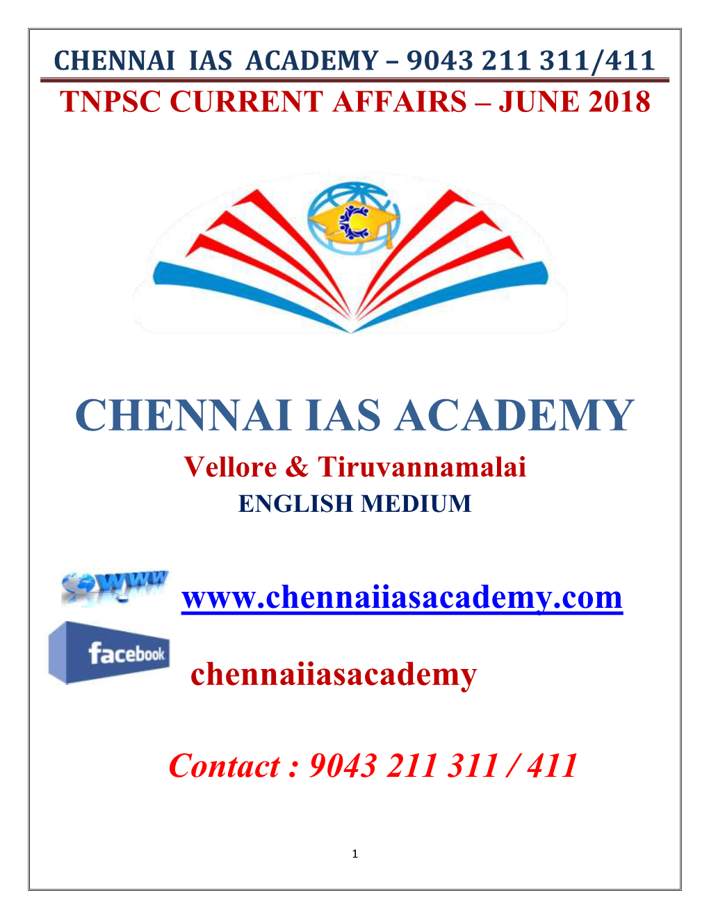 9043 211 311/411 Tnpsc Current Affairs – June 2018