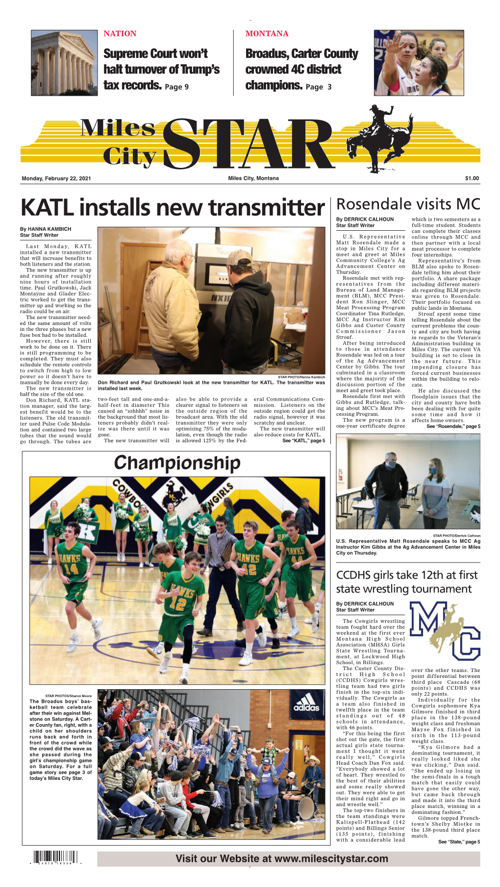 KATL Installs New Transmitter Rosendale Visits MC by DERRICK CALHOUN Which Is Two Semesters As a Star Staff Writer Full-Time Student
