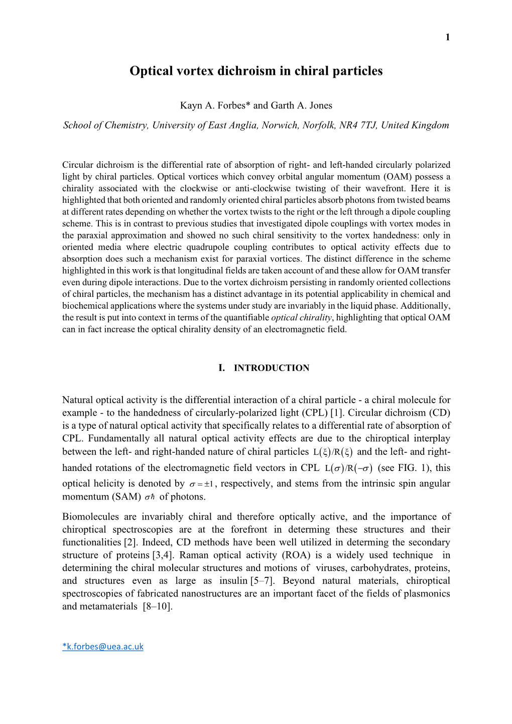 Optical Vortex Dichroism in Chiral Particles