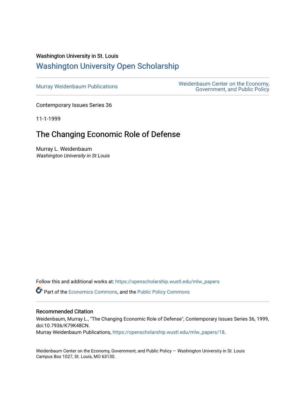 The Changing Economic Role of Defense