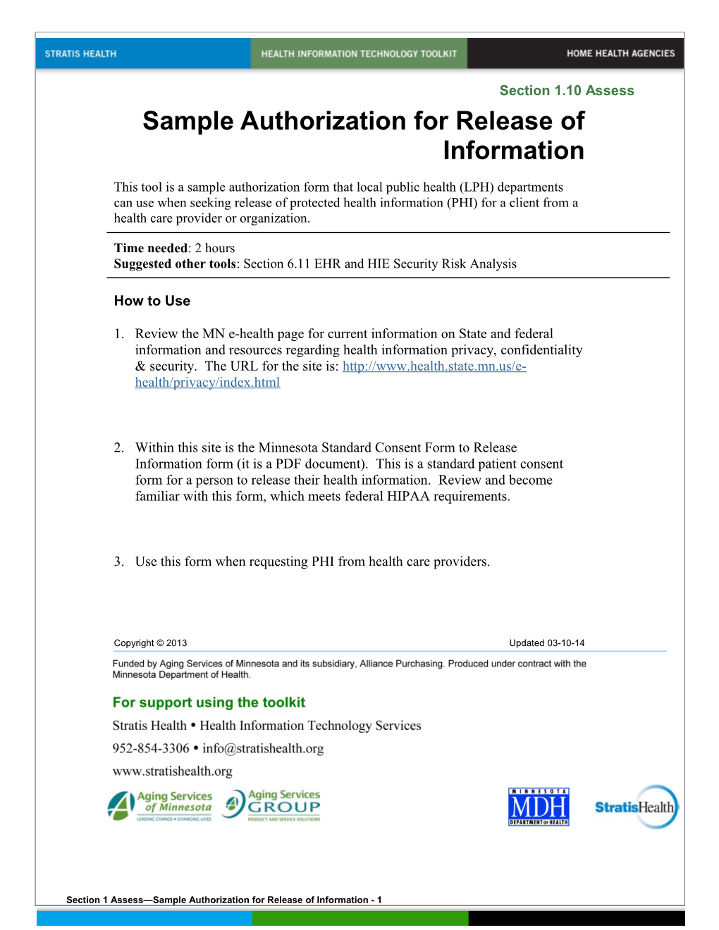 1 Sample Authorization for Release of Information s1