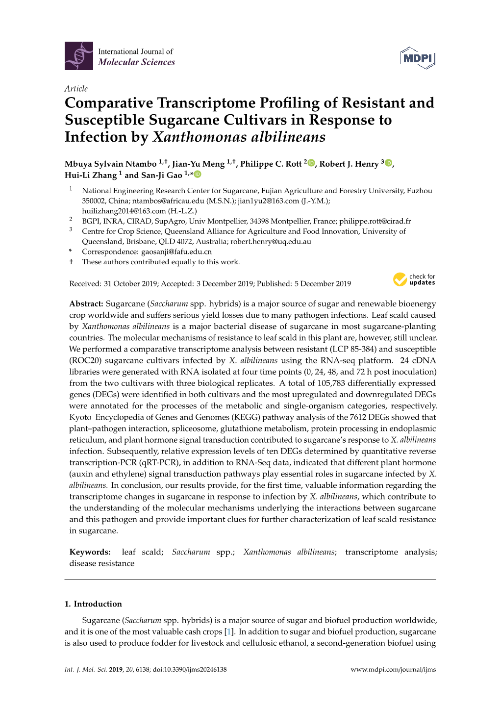 Comparative Transcriptome Profiling of Resistant and Susceptible