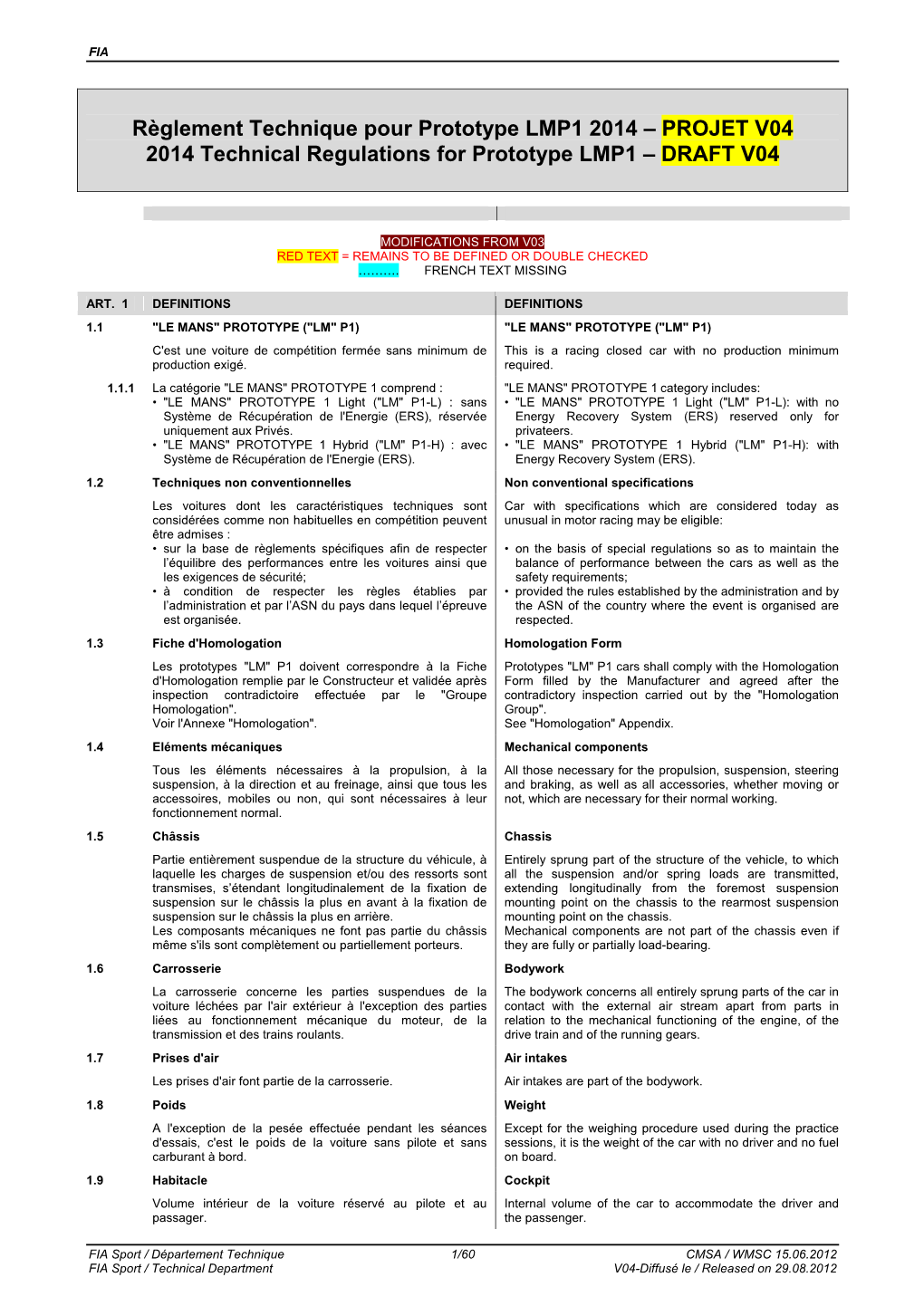 PROJET V04 2014 Technical Regulations for Prototype LMP1 – DRAFT V04