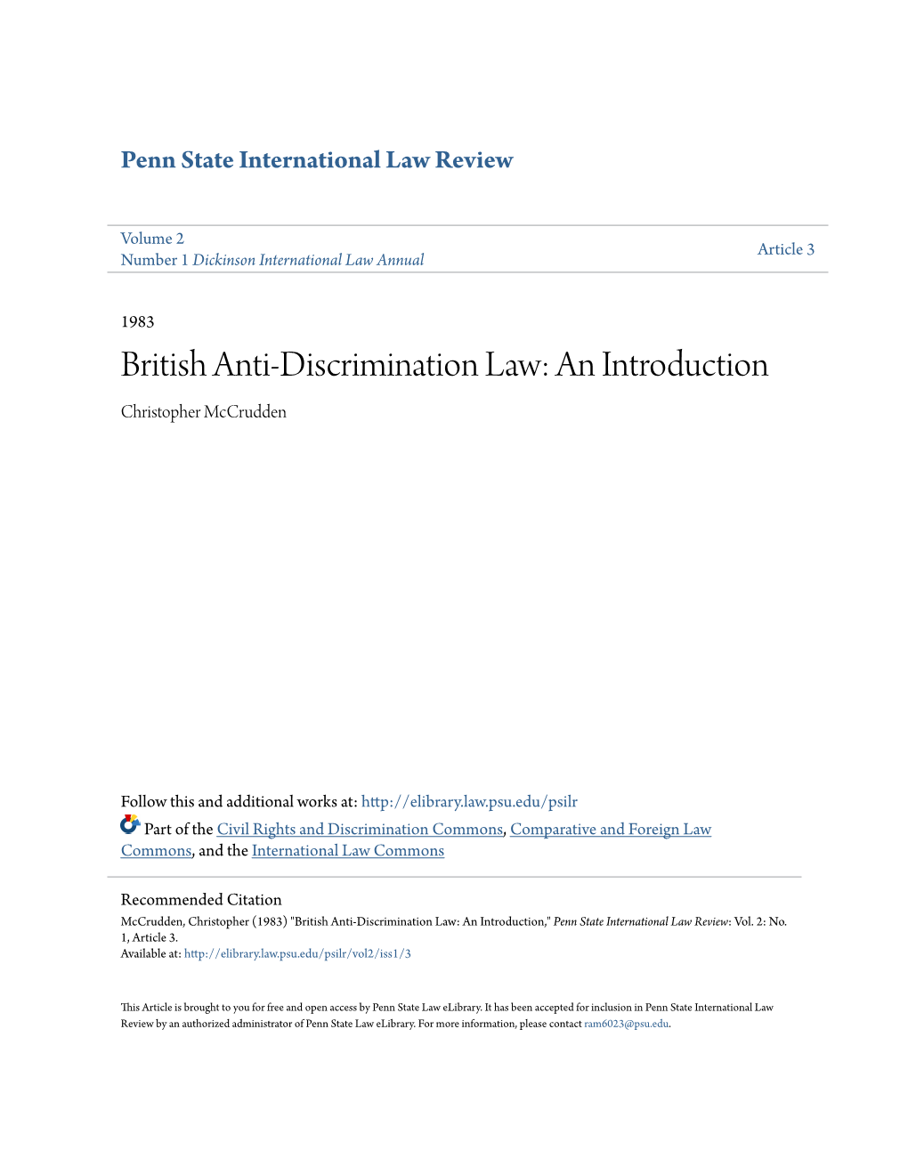 British Anti-Discrimination Law: an Introduction Christopher Mccrudden