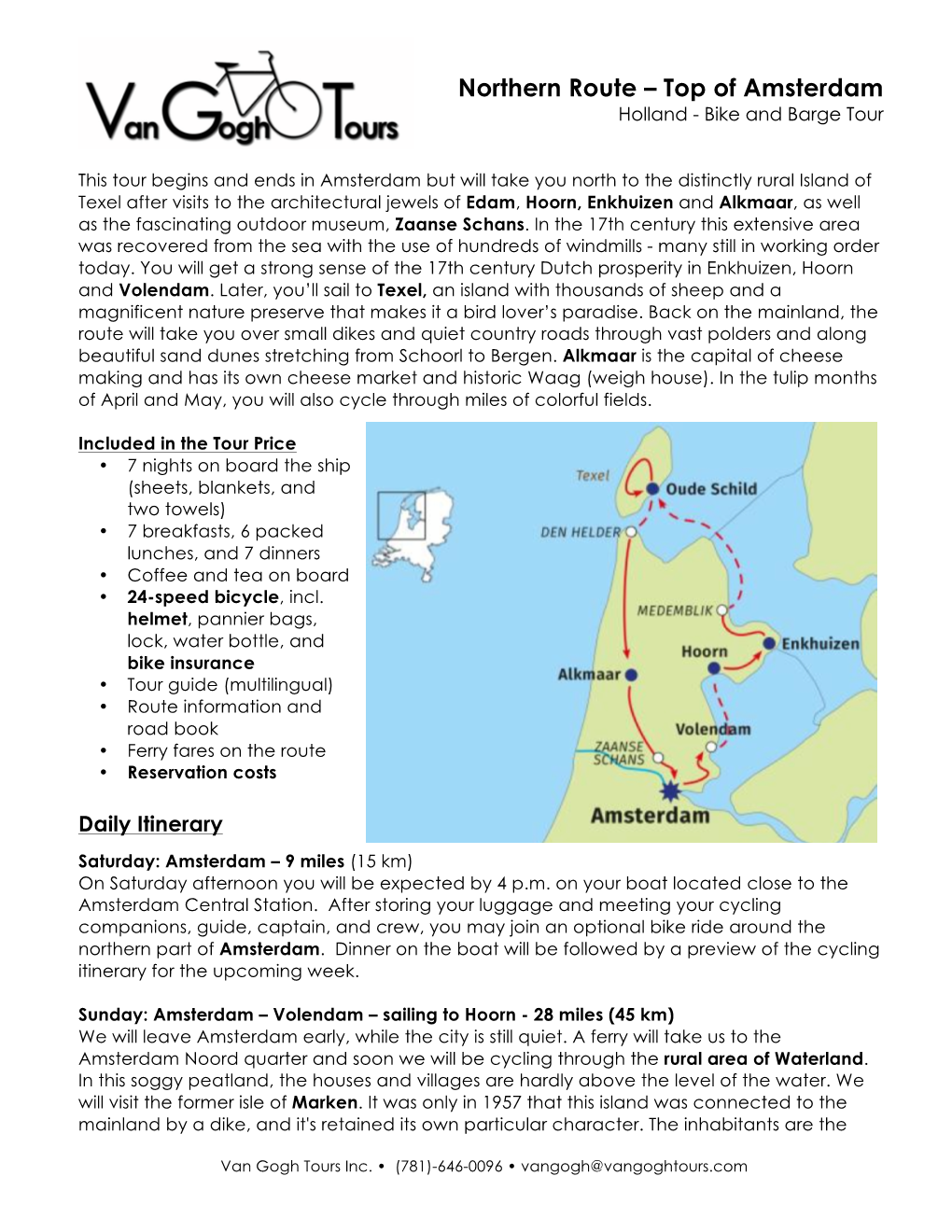 Northern Route – Top of Amsterdam Holland - Bike and Barge Tour