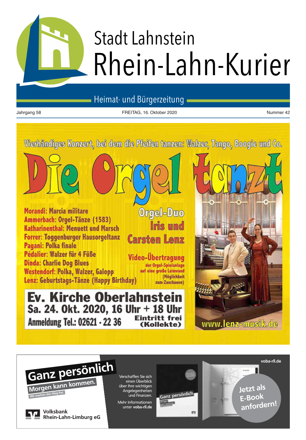 Stadt Lahnstein Rhein-Lahn-Kurier Heimat- Und Bürgerzeitung Jahrgang 58 FREITAG, 16