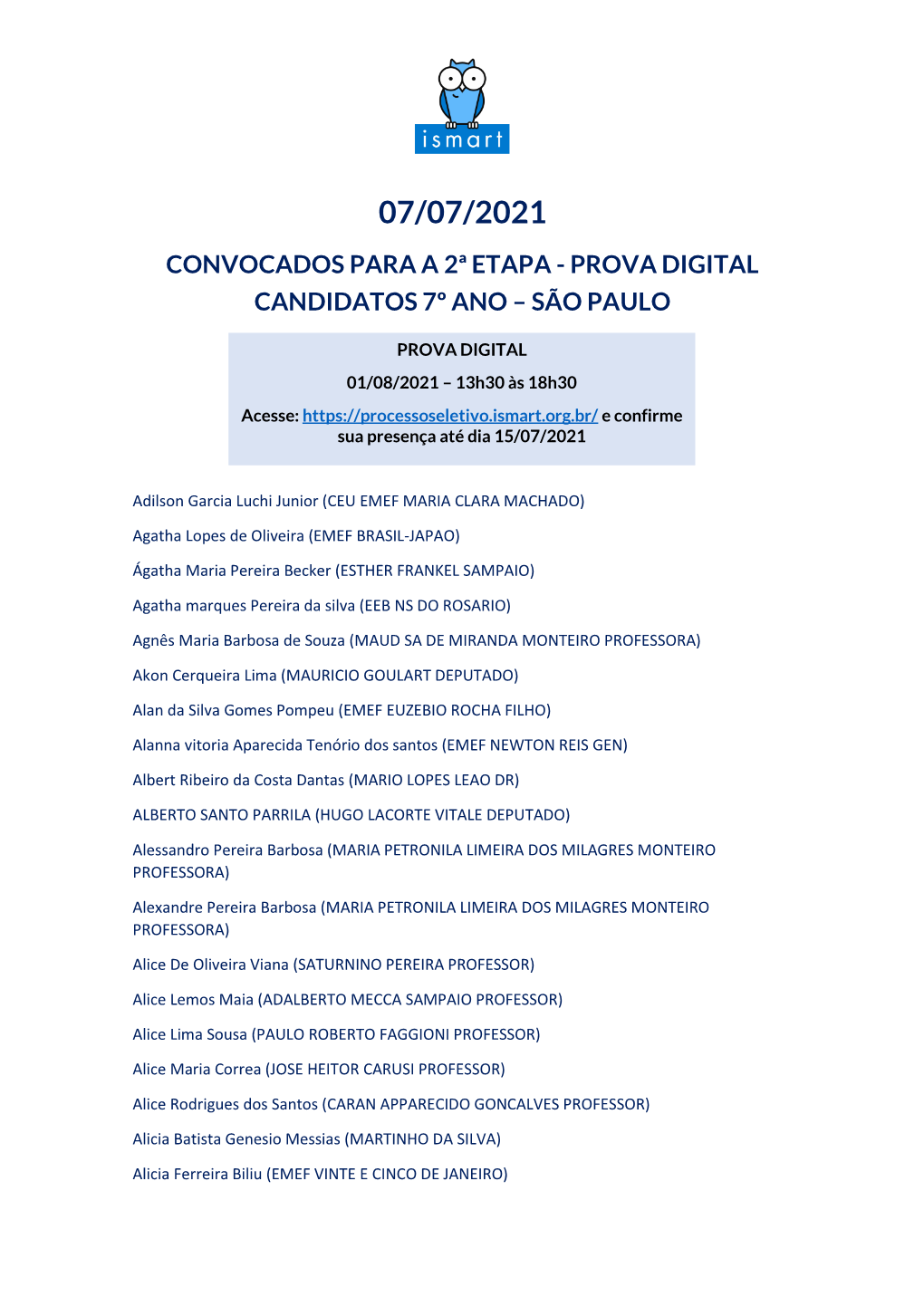 Convocados Para a 2ª Etapa - Prova Digital