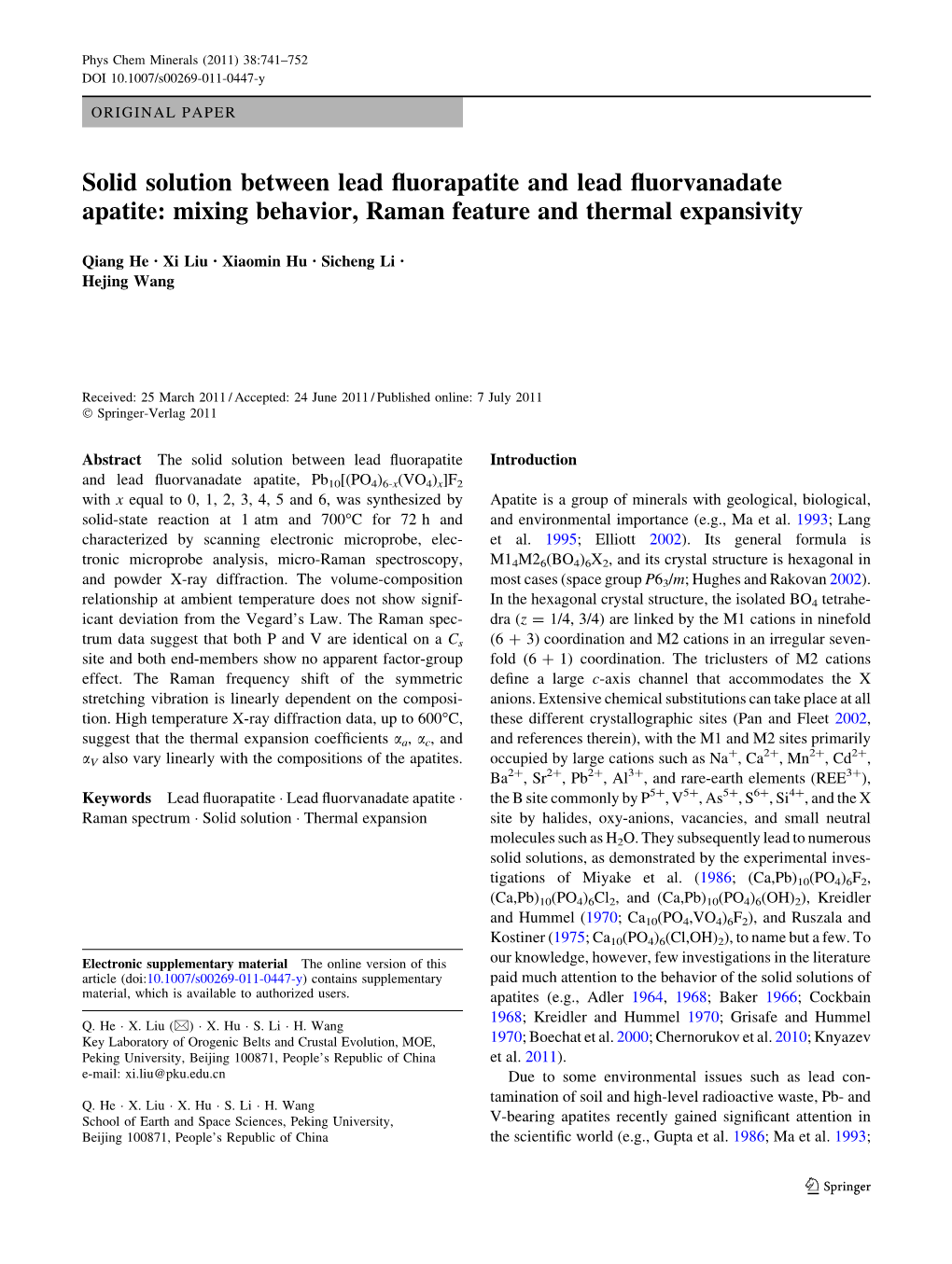 Solid Solution Between Lead Fluorapatite and Lead Fluorvanadate