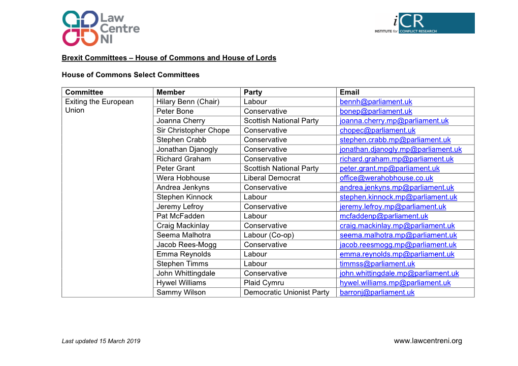 Brexit Committees – House of Commons