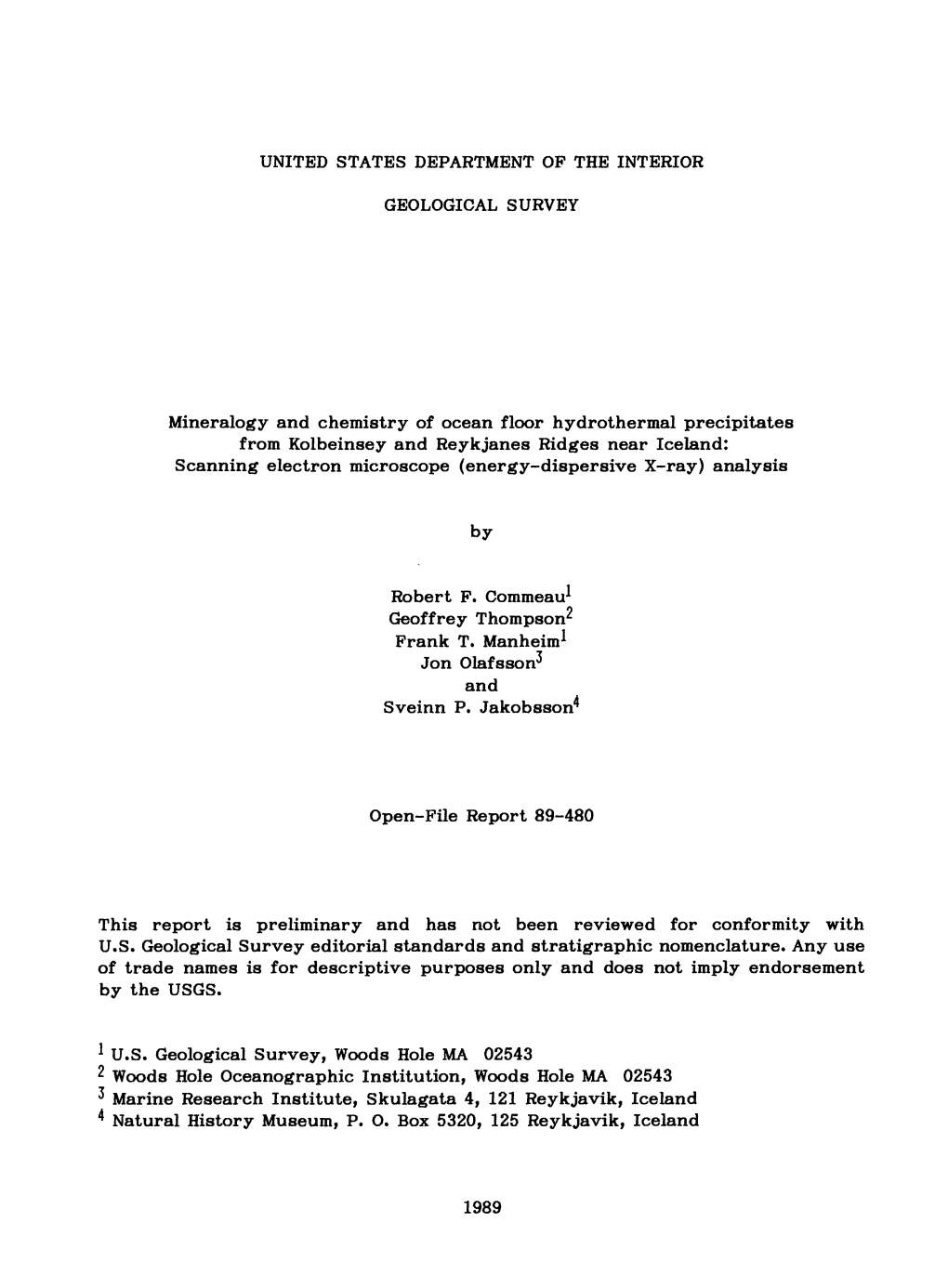 Mineralogy and Chemistry of Ocean Floor Hydrothermal Precipitates From