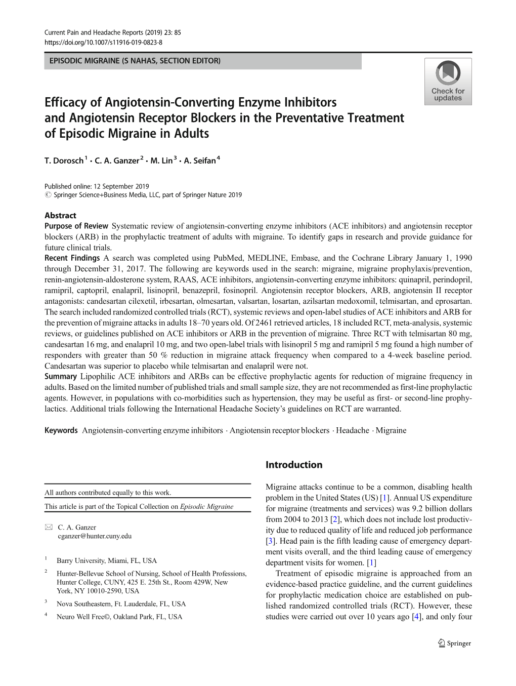 Efficacy of Angiotensin-Converting Enzyme Inhibitors and Angiotensin Receptor Blockers in the Preventative Treatment of Episodic Migraine in Adults