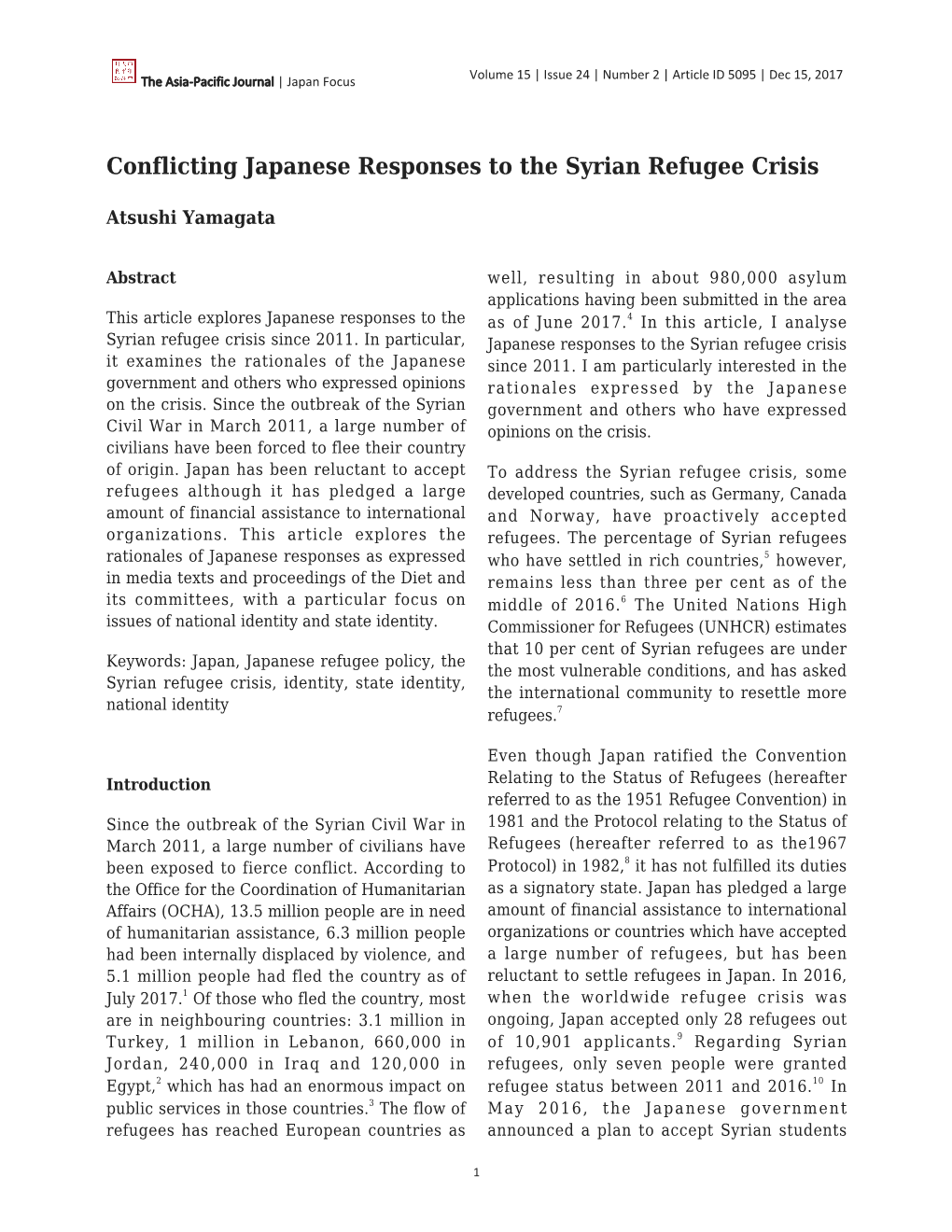 Conflicting Japanese Responses to the Syrian Refugee Crisis