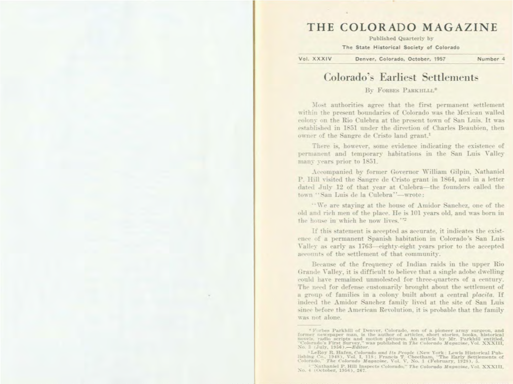 THE COLORADO MAGAZINE Published Quarterly by the State Historical Society of Colorado