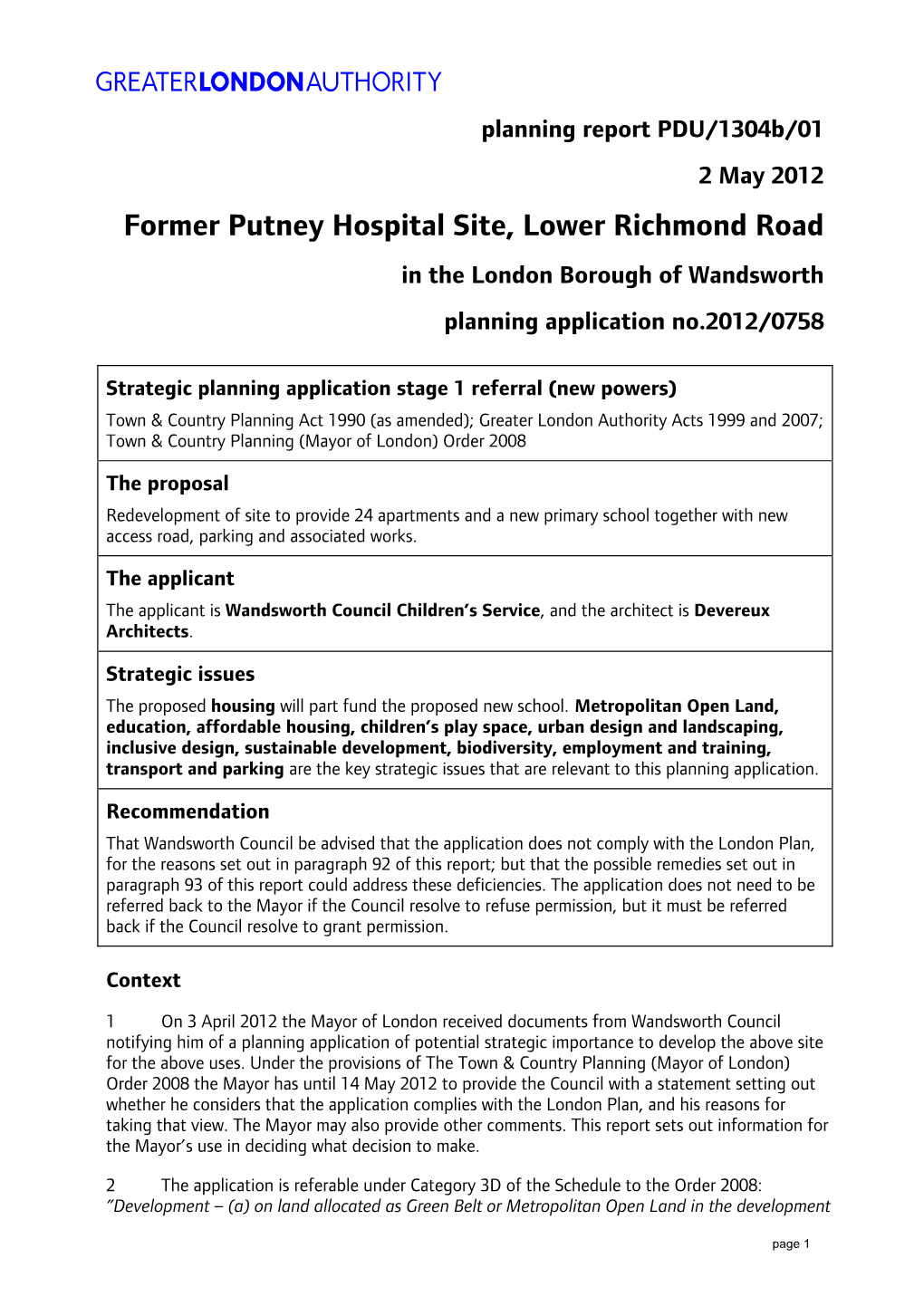 Former Putney Hospital Site, Lower Richmond Road