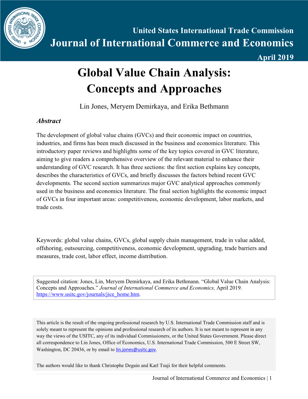 Global Value Chain Analysis: Concepts and Approaches