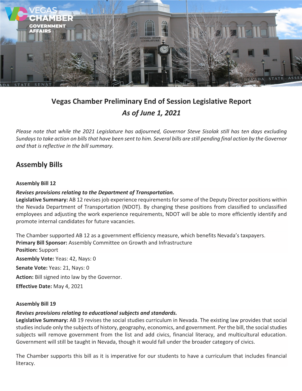 2021 Preliminary Legislative Session Report