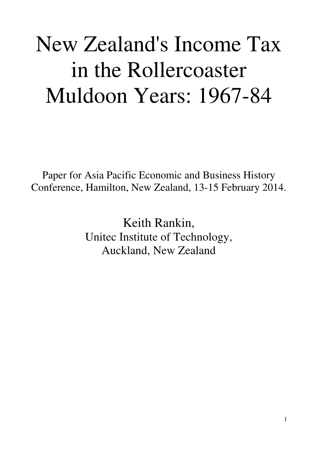 New Zealand's Income Tax in the Rollercoaster Muldoon Years: 1967-84