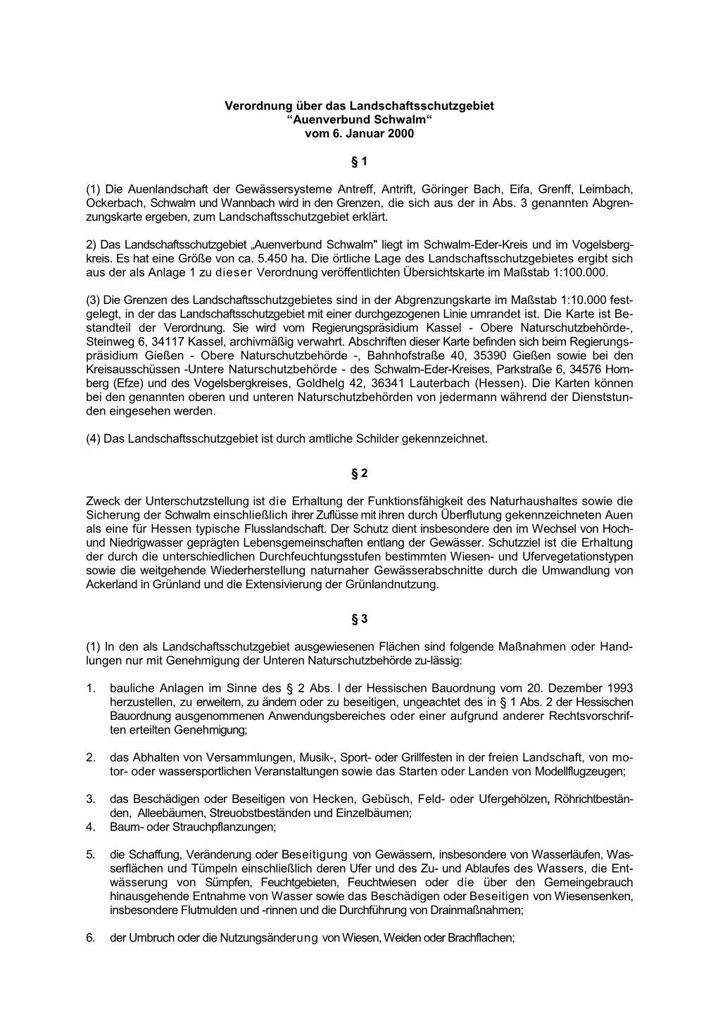 Verordnung Über Das Landschaftsschutzgebiet “Auenverbund Schwalm“ Vom 6