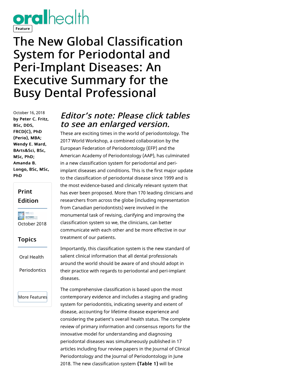 The New Global Classification System for Periodontal and Peri-Implant Diseases: an Executive Summary for the Busy Dental Professional