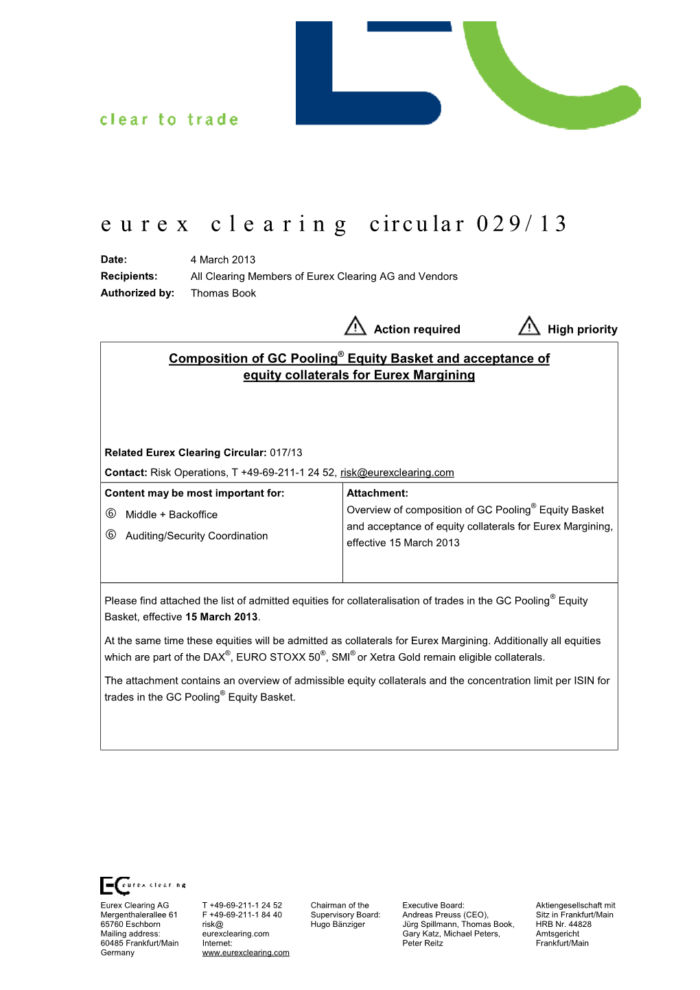 Eurex Clearing Circular 029/13
