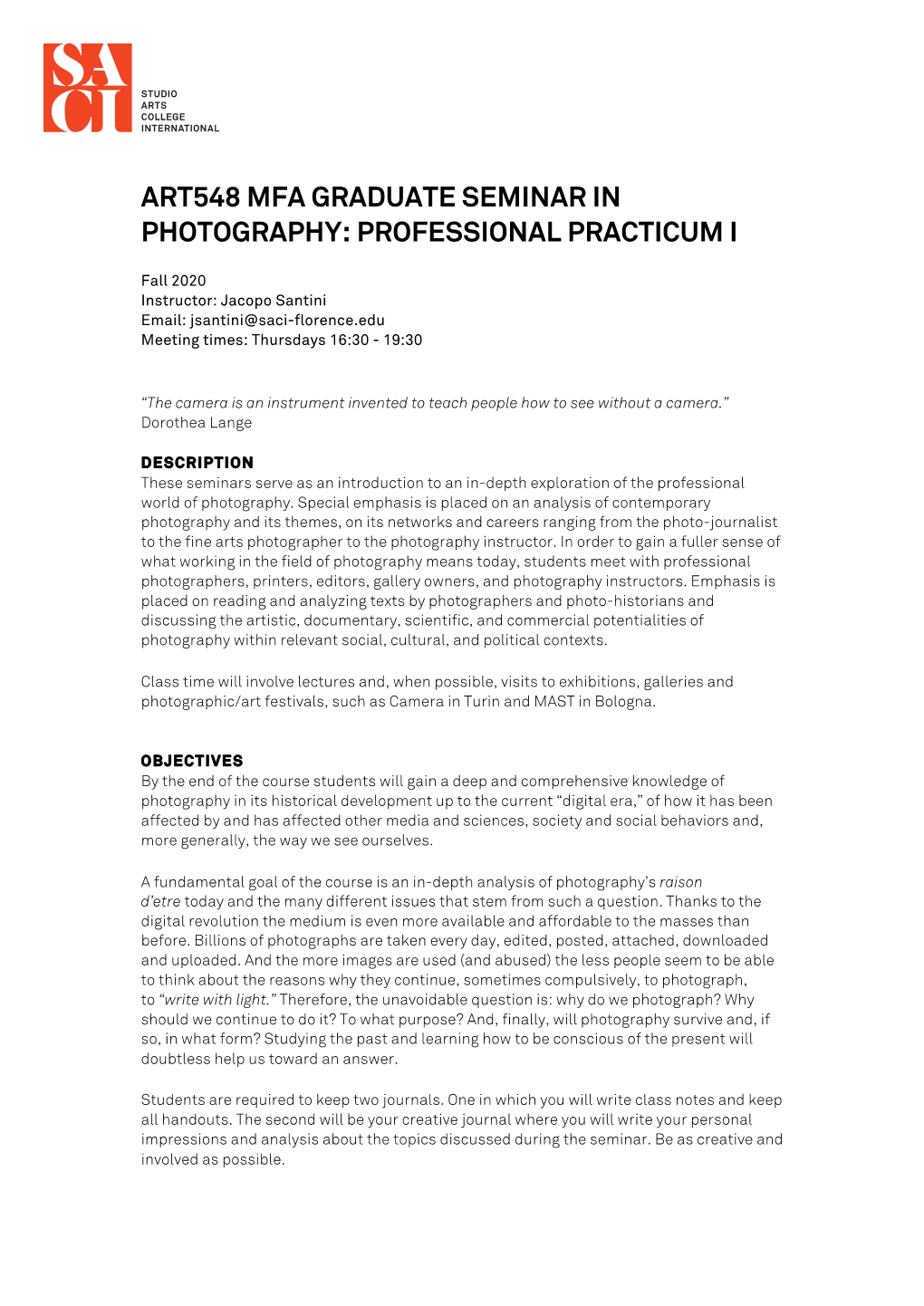 Art548 Mfa Graduate Seminar in Photography: Professional Practicum I