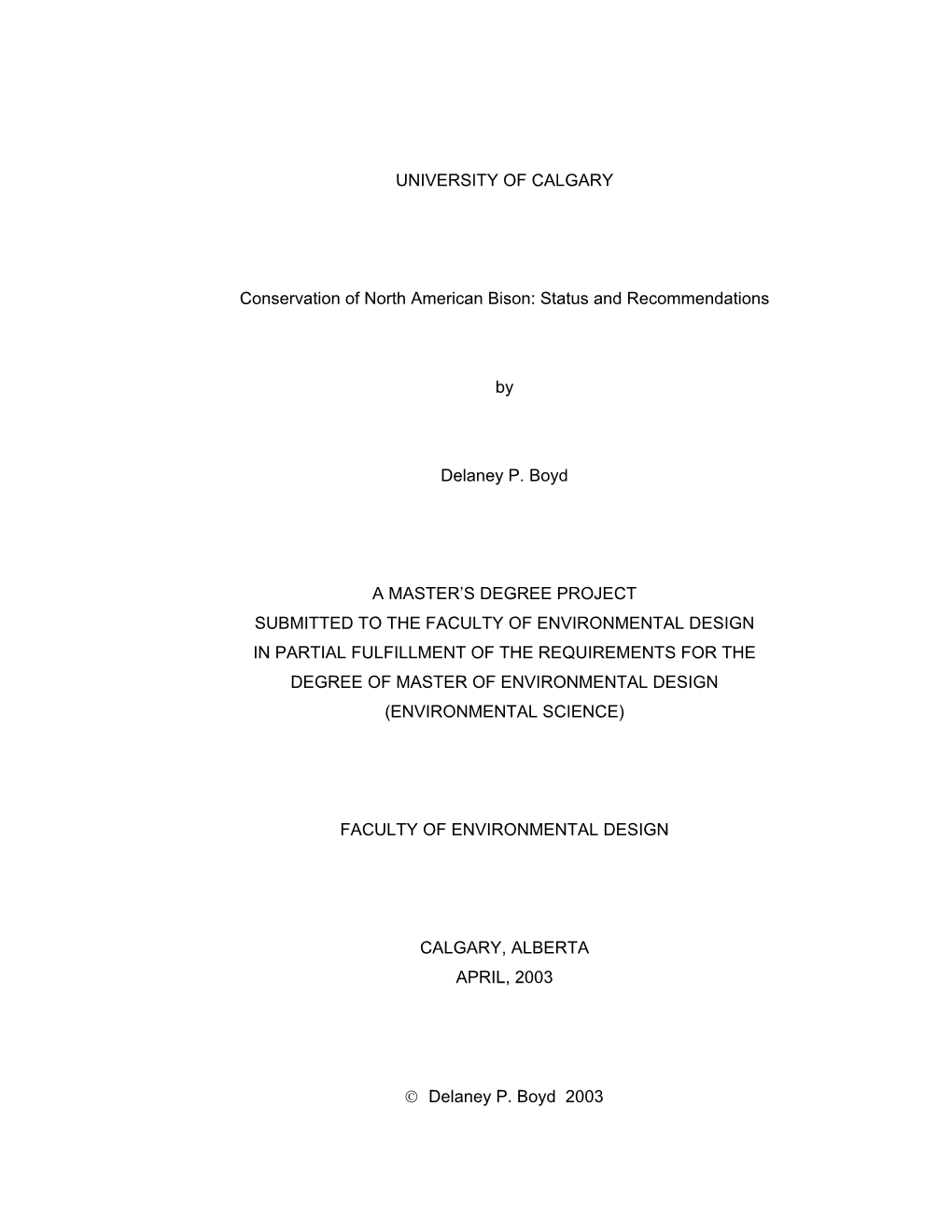 Conservation of North American Bison: Status and Recommendations